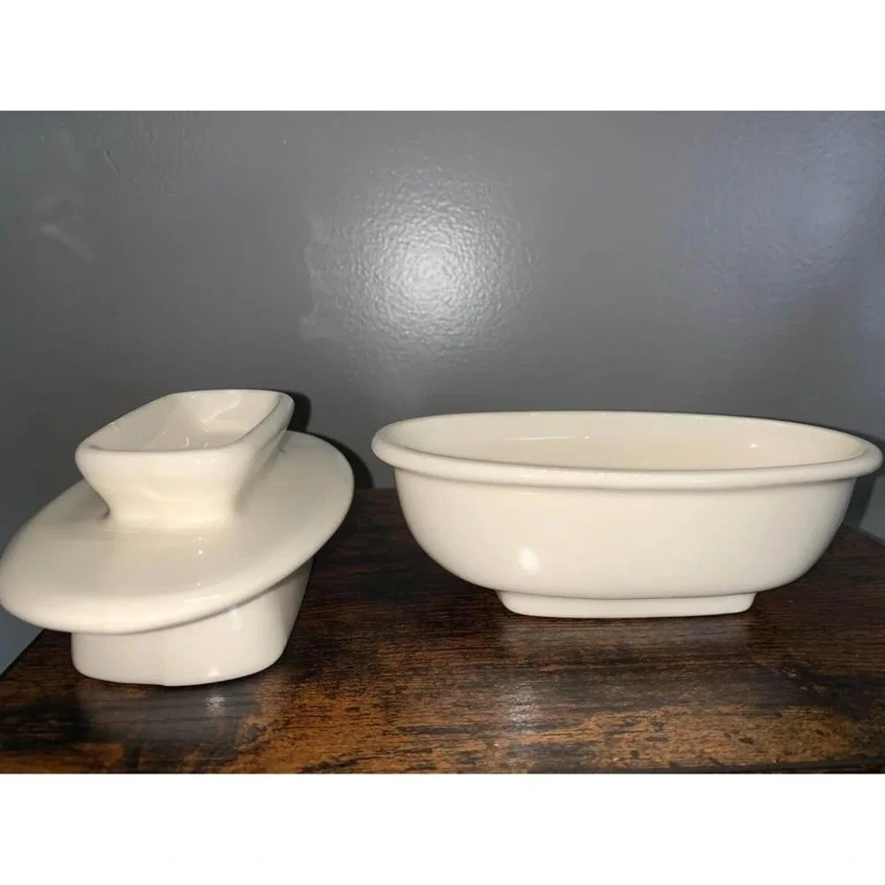 Vintage American Made Butter Keeper Crock Water Seal Dish Soft   Butter USA